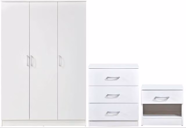 Swish Furniture Highbury 3 Piece Modern Bedroom Set with 3 Door Wardrobe in White