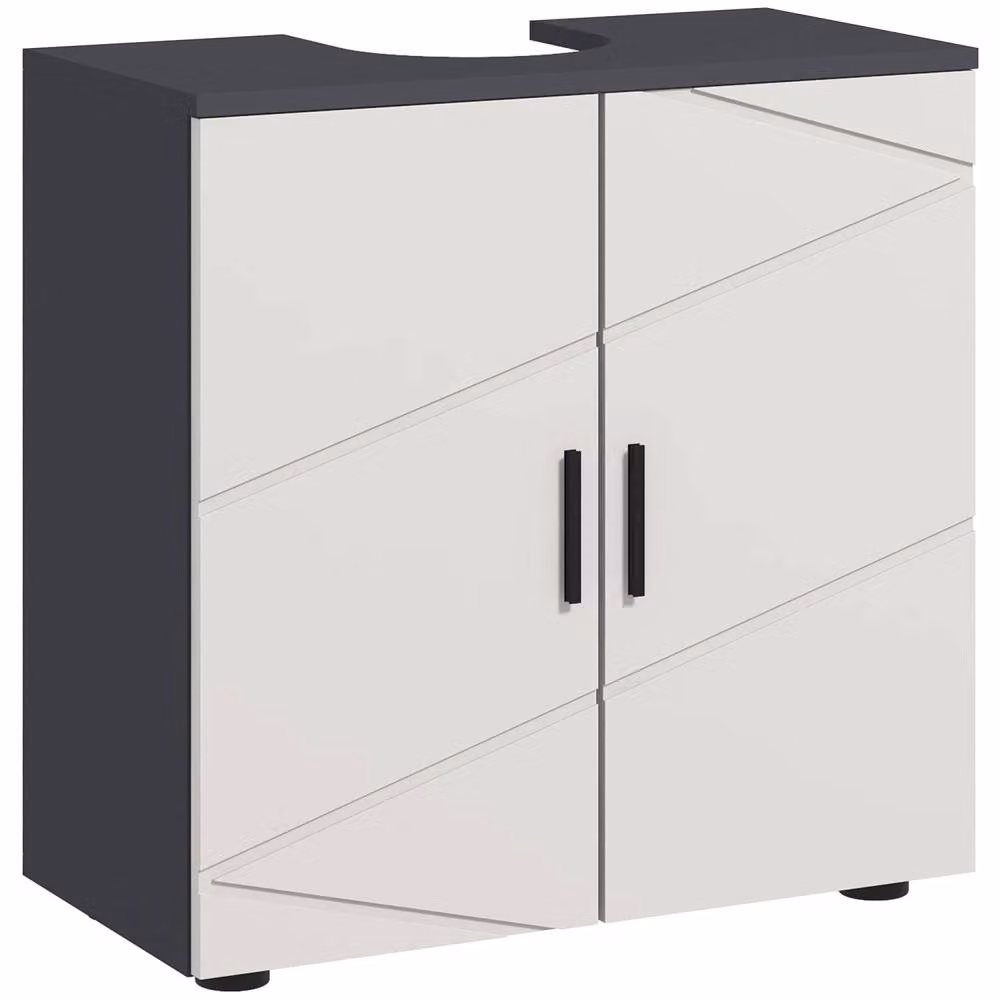 Wyld Haus Light and Dark Grey Pedestal Sink Storage Cabinet with U-Cut Out and Internal Shelves, W/D/H: 60 x 30 x 60 cm – 2