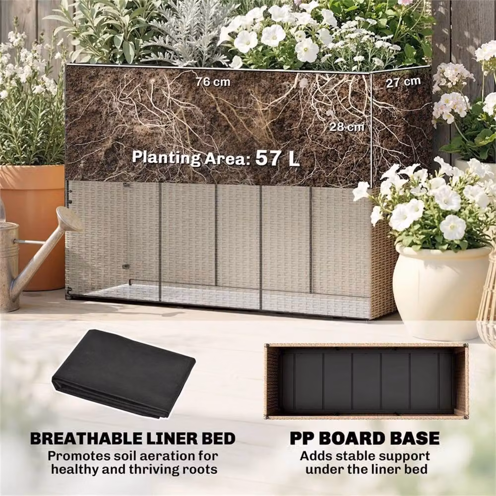 Nordara Light Rattan Garden Planter with Trellis and Inner Liner in Brown – 2