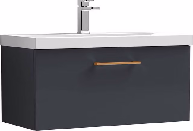 Balterley 800mm Wall Hung 1 Drawer Vanity Basin Unit in Dark Grey with Copper Handle