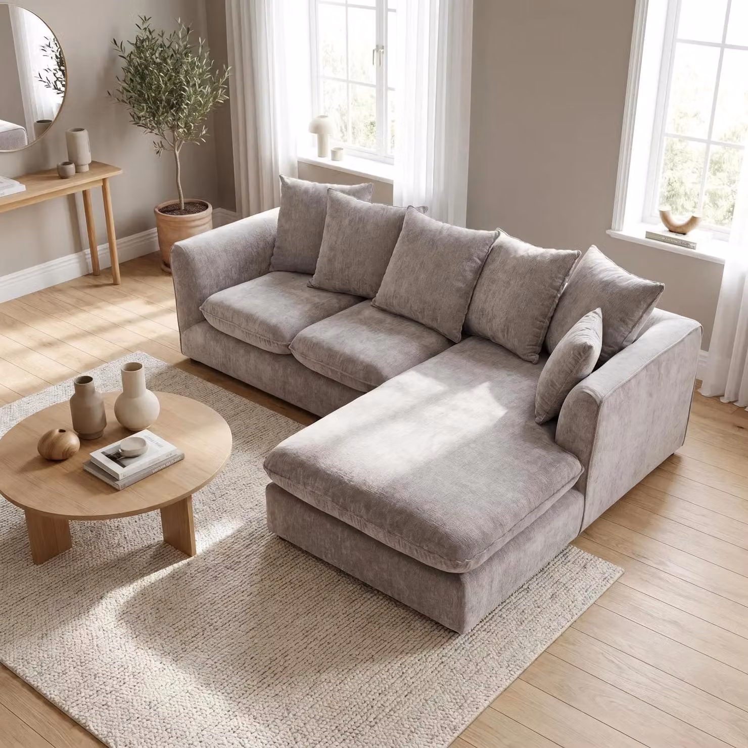 Abakus Direct Lucas Right Facing Corner Sofa in Grey Water Repellent Velvet Chenille – 2