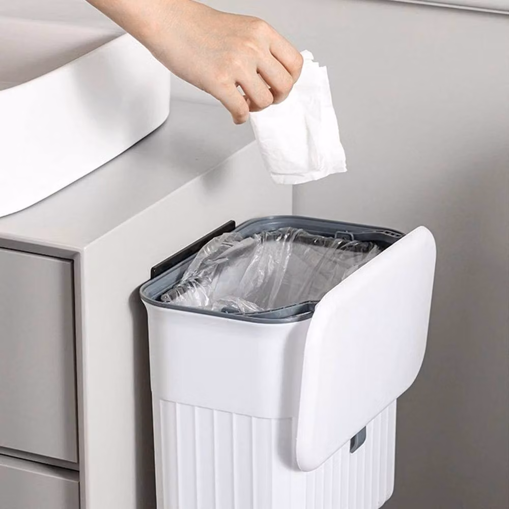 KORVIXA Wall Mounted Kitchen Waste Bin with Flip Lid, White, Width: 100 cm – 3