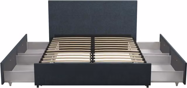 Novogratz Modern Upholstered Kelly Bed with Storage Drawers in Blue, W/D/H: 180 x 200 cm