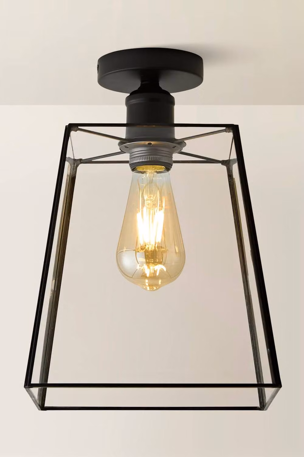 ValueLights Susie Glass Lantern Flush Ceiling Light Fitting in Black and Brass – 2