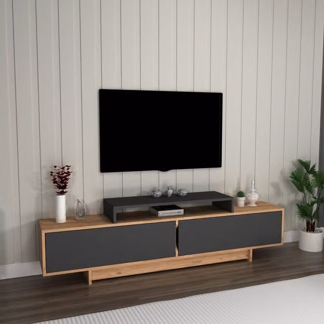 Destina Home TV Stand and Entertainment Centre with Storage Cabinets in Atlantic Pine and Anthracite