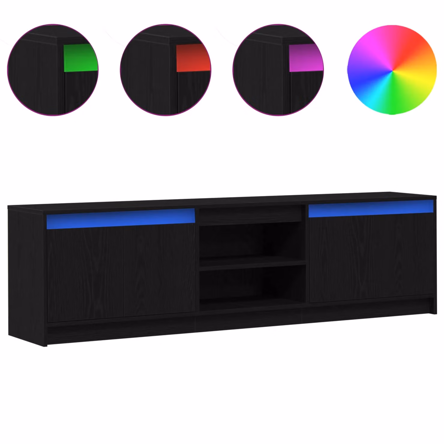 Berkfield Home Black TV Cabinet with Integrated LED Strip Lights and Storage Doors W/D/H: 180 x 50 x 50 cm – 3