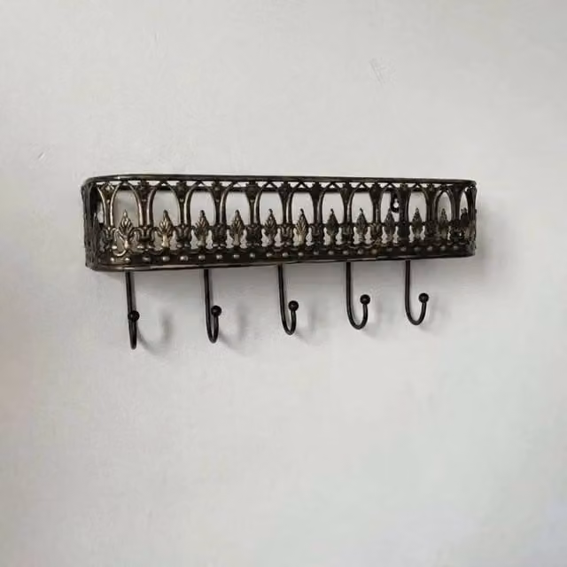 FORGEVIO Black Vintage Metal Wall Rack with Multiple Distributed Point Hooks, W/H: 30 x 30 cm – 1