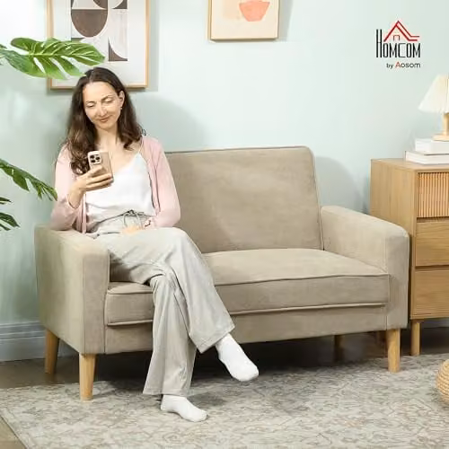 HOMCOM 2 Seater Velvet Upholstered Sofa in Beige – 2