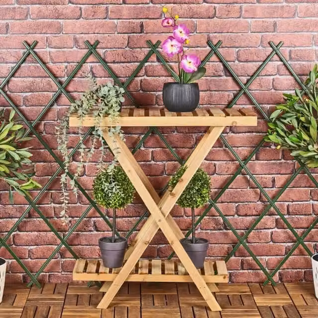 EONLION Brown Wooden 2 Tier Standing Plant Display Shelf