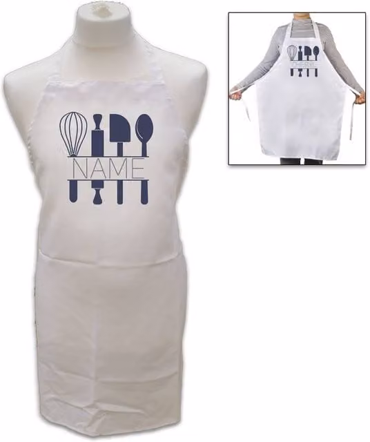 Uniqueful Personalised White Adult Apron with Baking Utensils Design