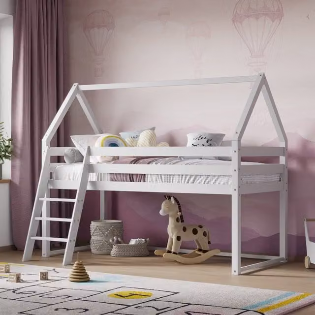 Flair Ellie House Midsleeper Bed in White Solid Pine Wood, 90 x 190 cm