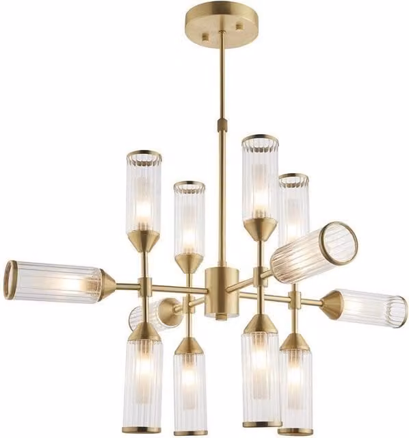 Netlighting TRIESTE Dimmable 12-Light Glass Ceiling Pendant in Yellow and Gold/Brass