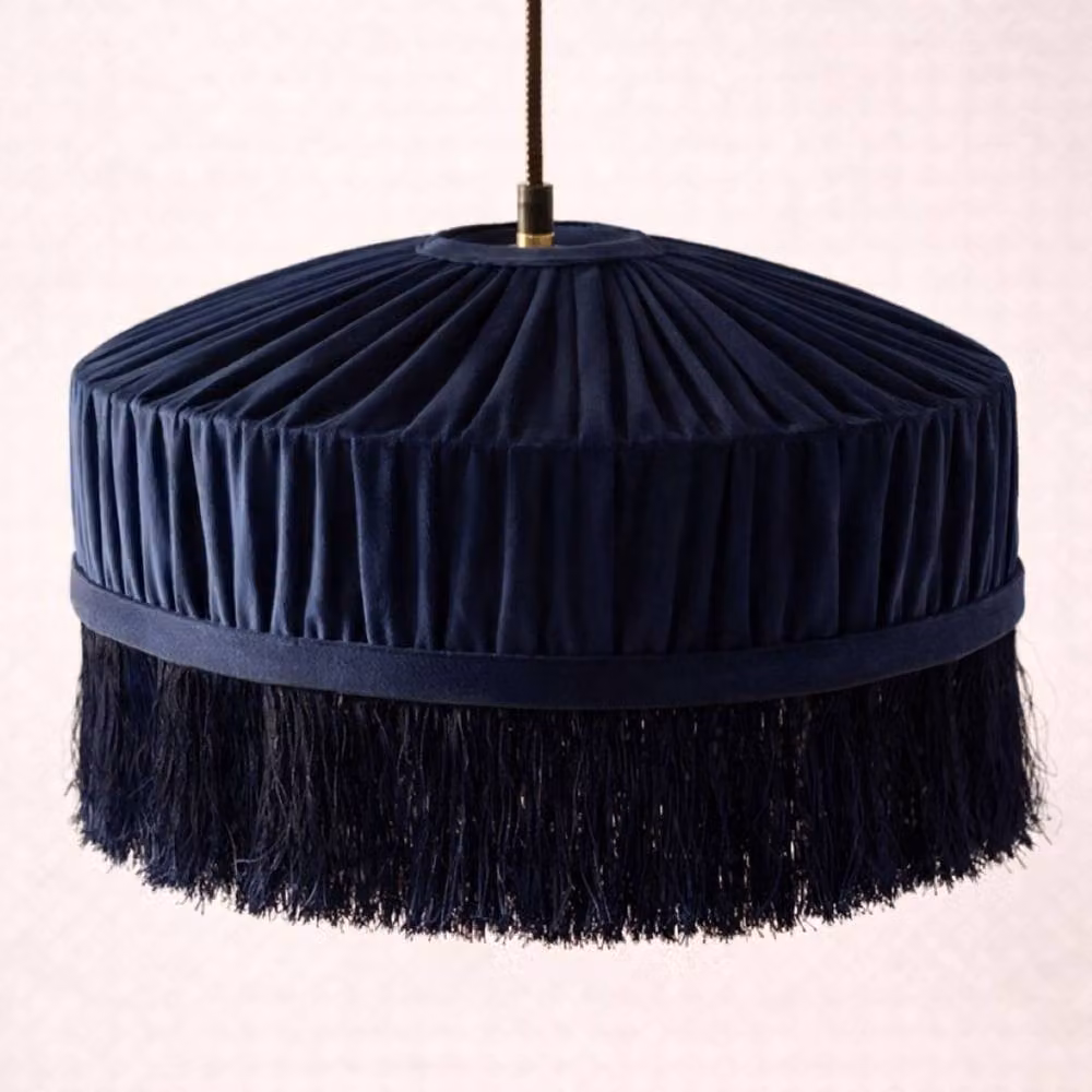 CGC Lighting Victoria Velvet Fringe Lampshade in Blue, Diameter: 40 cm – 4
