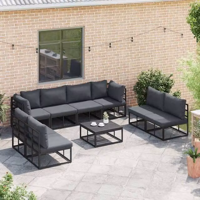 Berkfield Home 8-Piece U-Shape Garden Sofa Set in Black with Powder Coated Aluminium Frame, W: 283 cm, D: 71.5 cm, H: 71 cm – 1