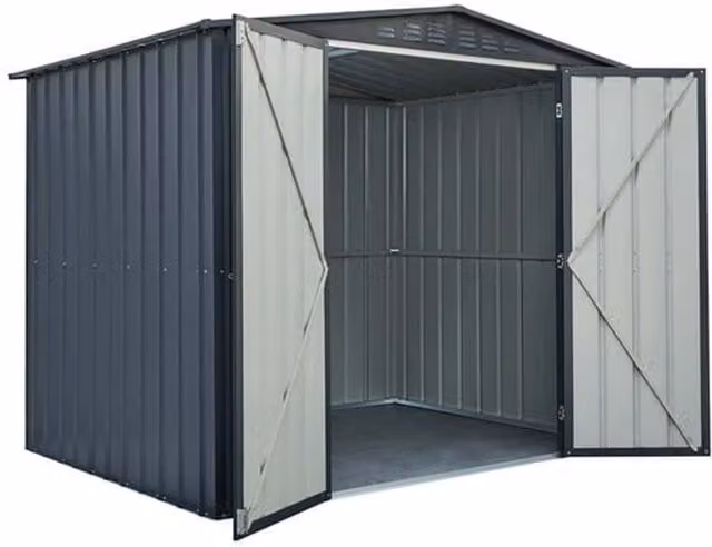 Globel Double Hinged Apex Metal Garden Shed in Grey Anthracite with Gable Roof and Side Vent