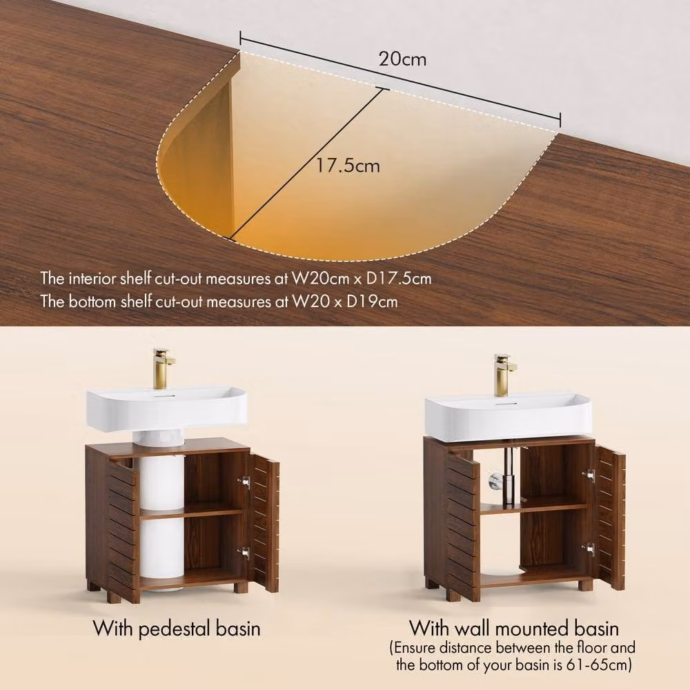 VonHaus Chester Freestanding Wood Effect Under Sink Bathroom Cabinet in Dark Brown, W/D/H: 60 x 30 x 60 cm – 3