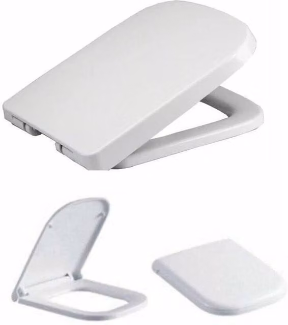 Nordara White Square Plastic Toilet Seat with Soft Close and Quick Release Hinges – 1