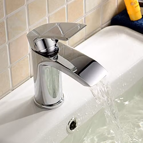 Nes Home Libra Waterfall Basin Mono Tap, Bath Filler Mixer Tap and Pop Up Waste Set in Chrome – 2