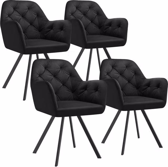 tectake Set of 4 Lucia Armchairs in Black with Geometric Pattern and Metal Legs – 9