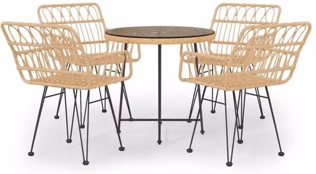 Berkfield Home 5 Piece Brown Poly Rattan Garden Dining Set with Metal and Glass Details – 1