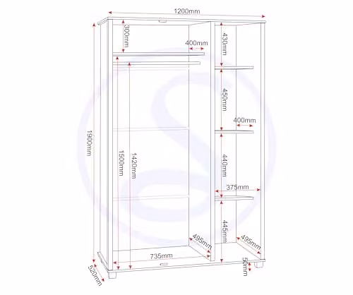 Seconique Oliver 3 Door Wardrobe in Light Oak Effect, W/D/H: 120 x 52 x 190 cm – 2