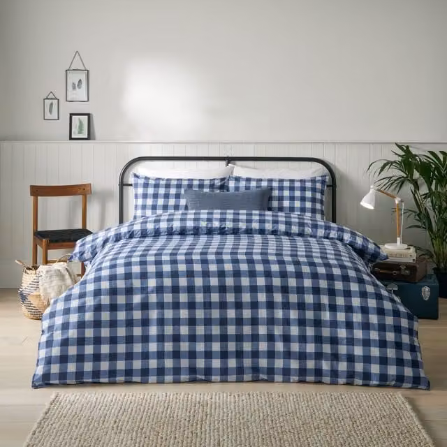 Make It A Home Blue Gingham Check Polycotton Duvet Cover Set