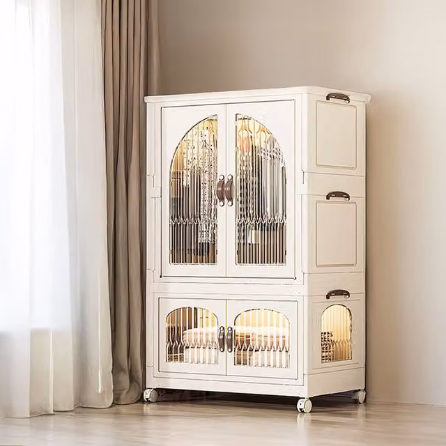 Livingandhome Foldable Wardrobe Storage Box Organizer for Children, White, W: 118.5 cm