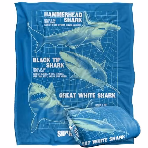 LOGOVISION Shark Week Television Series Blue Multicolour Fleece Throw Blanket, W: 152 cm, D: 127 cm – 1