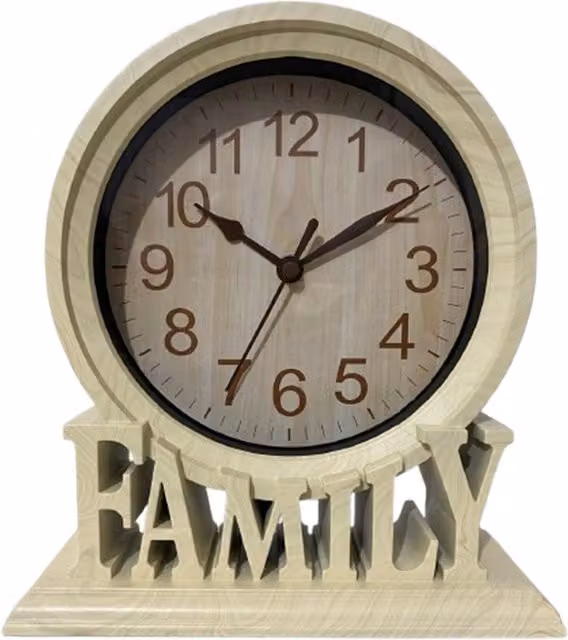Comfort Vintage Round Silent Quartz Analog Tabletop Desk Clock in White and Beige Wood