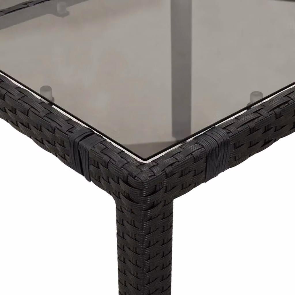 Berkfield Home Modern Black Poly Rattan Garden Table with Glass Top W/D/H: 90 x 90 x 75 cm – 5