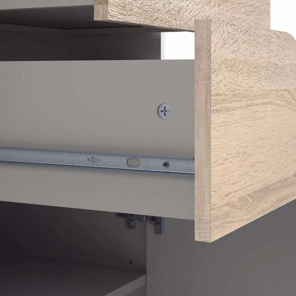 CALICOSY BILLUND White and Oak Finish Cabinet with 2 Drawers, 1 Door and Adjustable Shelves, H: 171.3 cm – 3