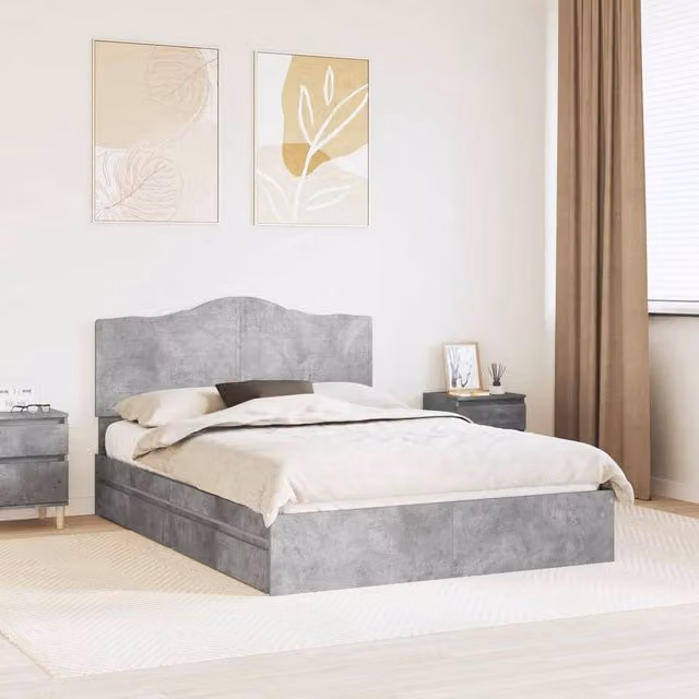 Berkfield Home Modern Storage Bed in Concrete Grey, Engineered Wood, W/D/H: 150 x 200 cm