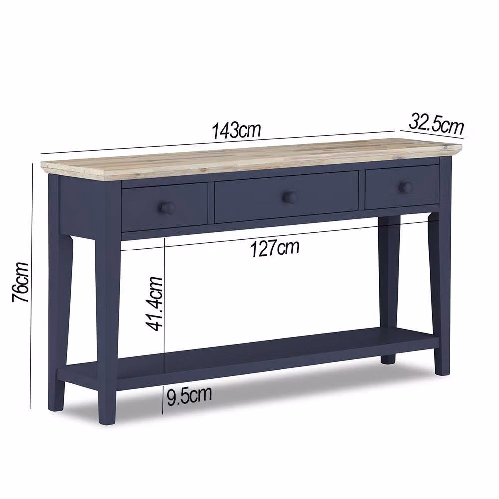Statement Furniture Florence Large Console Table with 3 Drawers and Shelf in Blue, W/D/H: 143 x 32.5 x 76 cm – 5