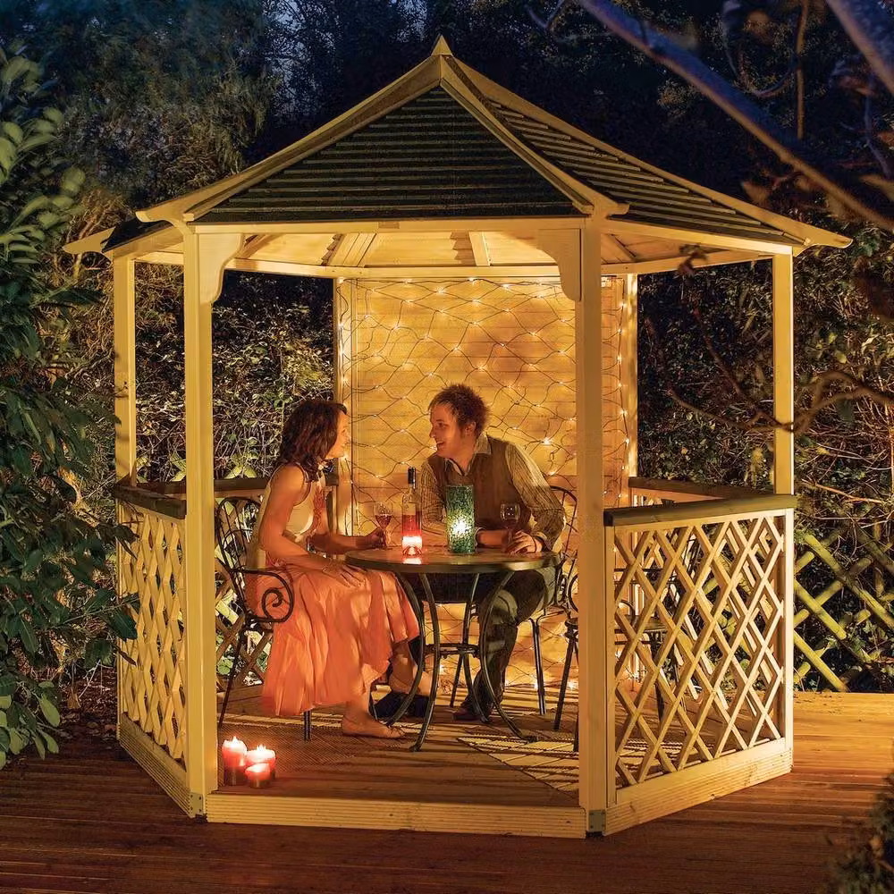 Rowlinsons Gainsborough Brown Wood Gazebo, W: 300 cm, D: 260 cm, H: 270 cm – 3