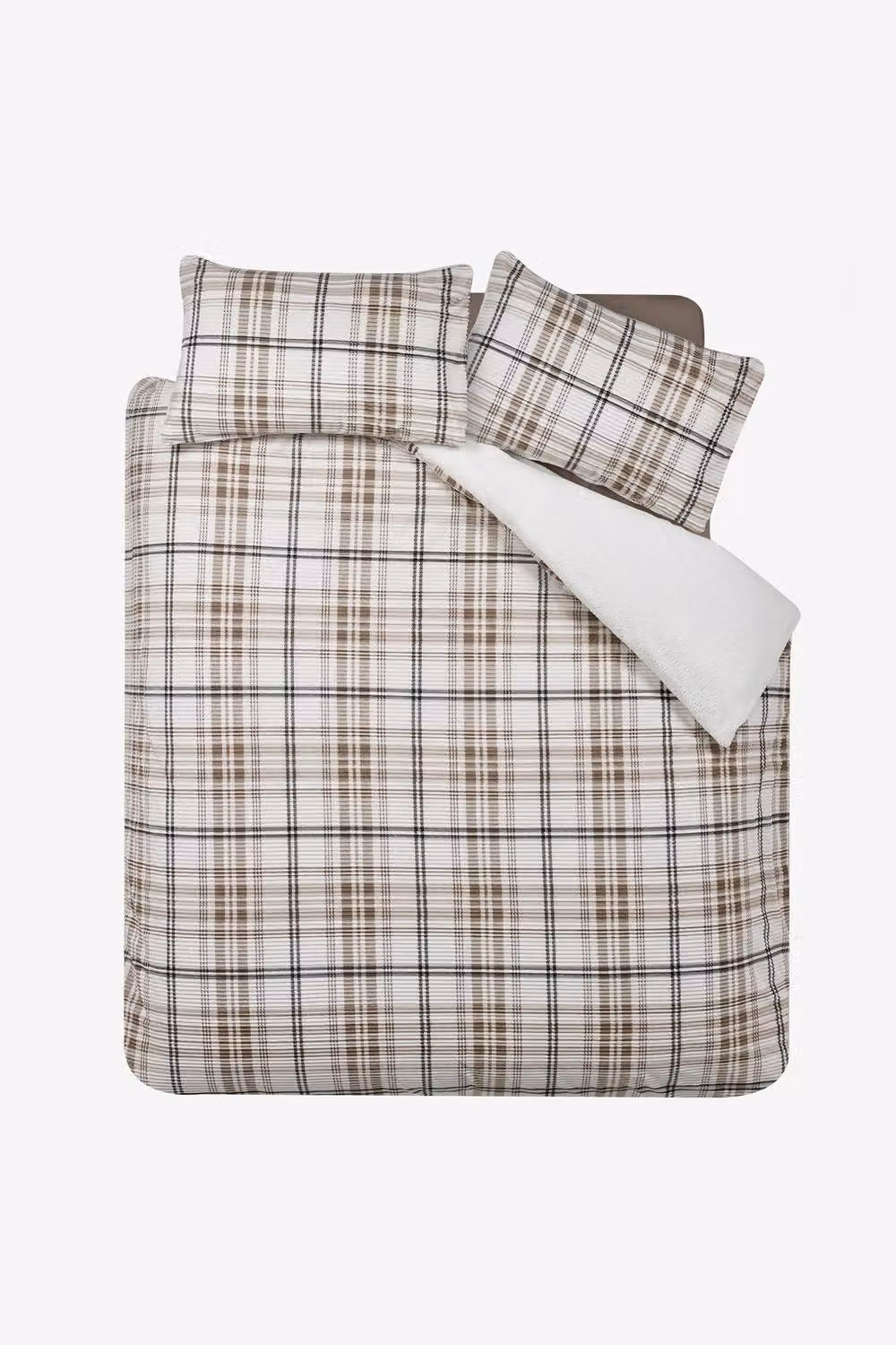 Catherine Lansfield Cosy Ribbed Check Reversible Duvet Cover Set in Beige/Sand, Size: 90 x 200 cm – 2