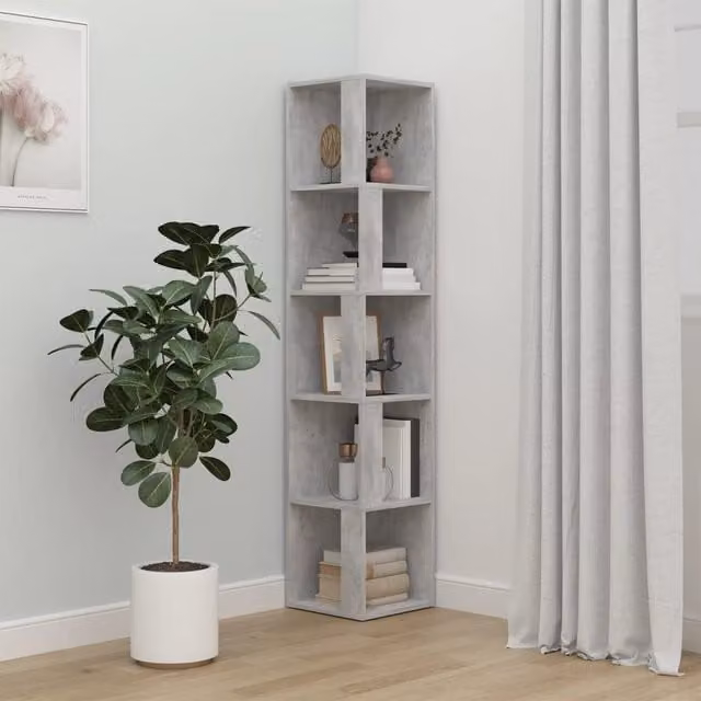 Berkfield Home Corner Cabinet in Concrete Grey, W/D/H: 33 x 33 x 164.5 cm