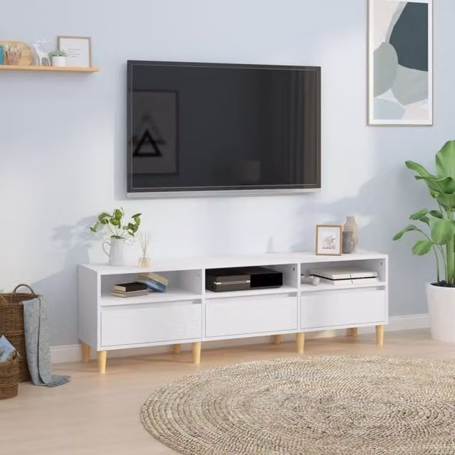 Berkfield Home White TV Cabinet in Matt MDF, W: 150 cm, D: 30 cm, H: 44.5 cm