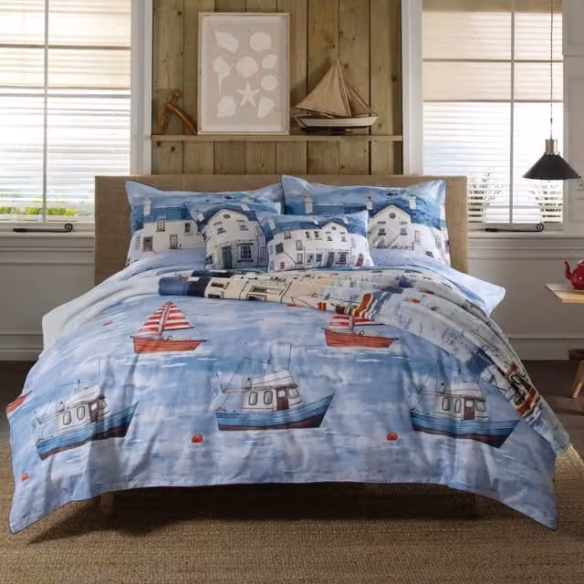 Lobster Creek Nautical Maritime Blue Cotton Duvet Set and Pillowcases