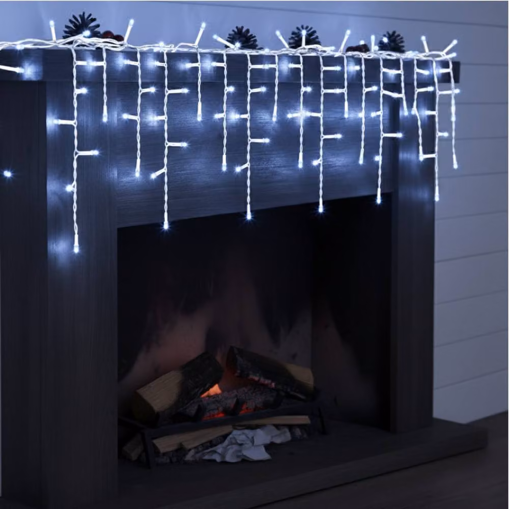 Pegdev Cool White LED Icicle Lights with White Cable, Connectable, 6m – 2