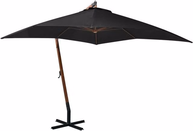 Berkfield Home Black Cantilever Hanging Parasol with Solid Fir Wood Pole, W: 300 cm x D: 300 cm