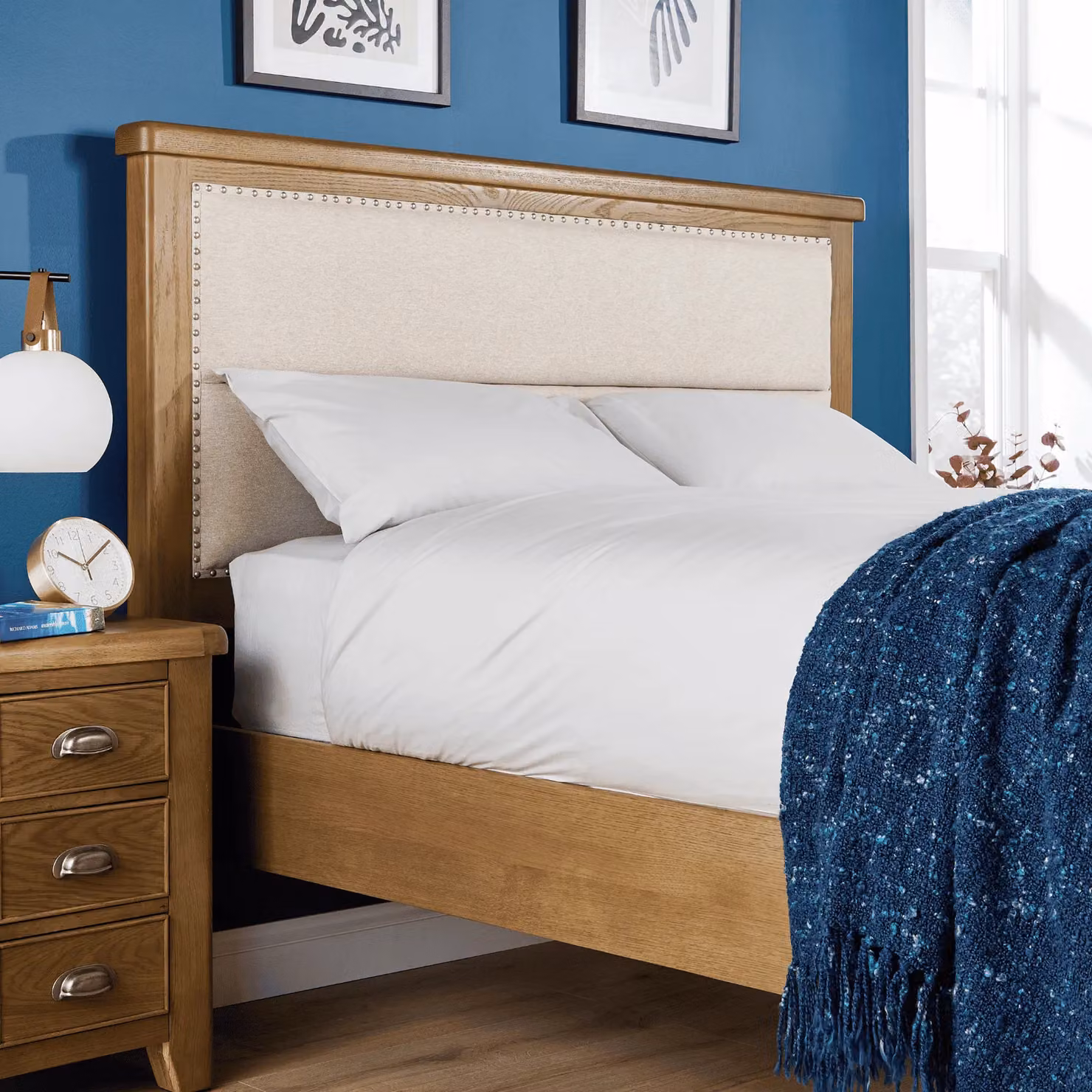 Home Source Solid Wood Double Bed Frame in Smoked Oak Brown, W/D/H: 140 x 200 cm – 3