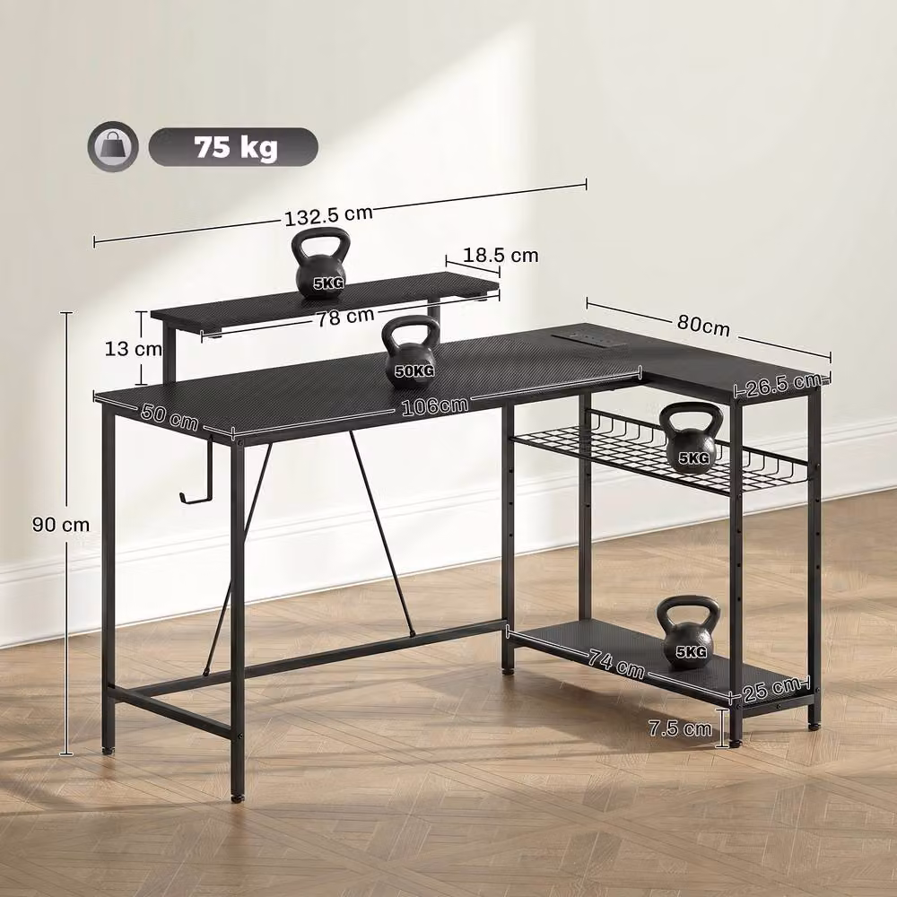 STILVORA L Shaped Corner Desk with LED Lights and Storage in Black – 2