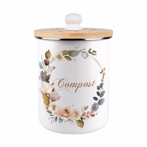 Purely Home Floral Wreath Compost Caddy White 2L