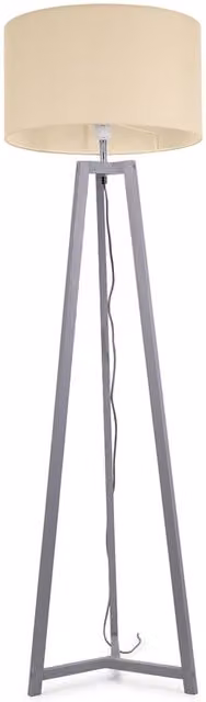 ValueLights Lottie Modern Wood Floor Lamp with Yellow Fabric Drum Shade in Grey and Beige