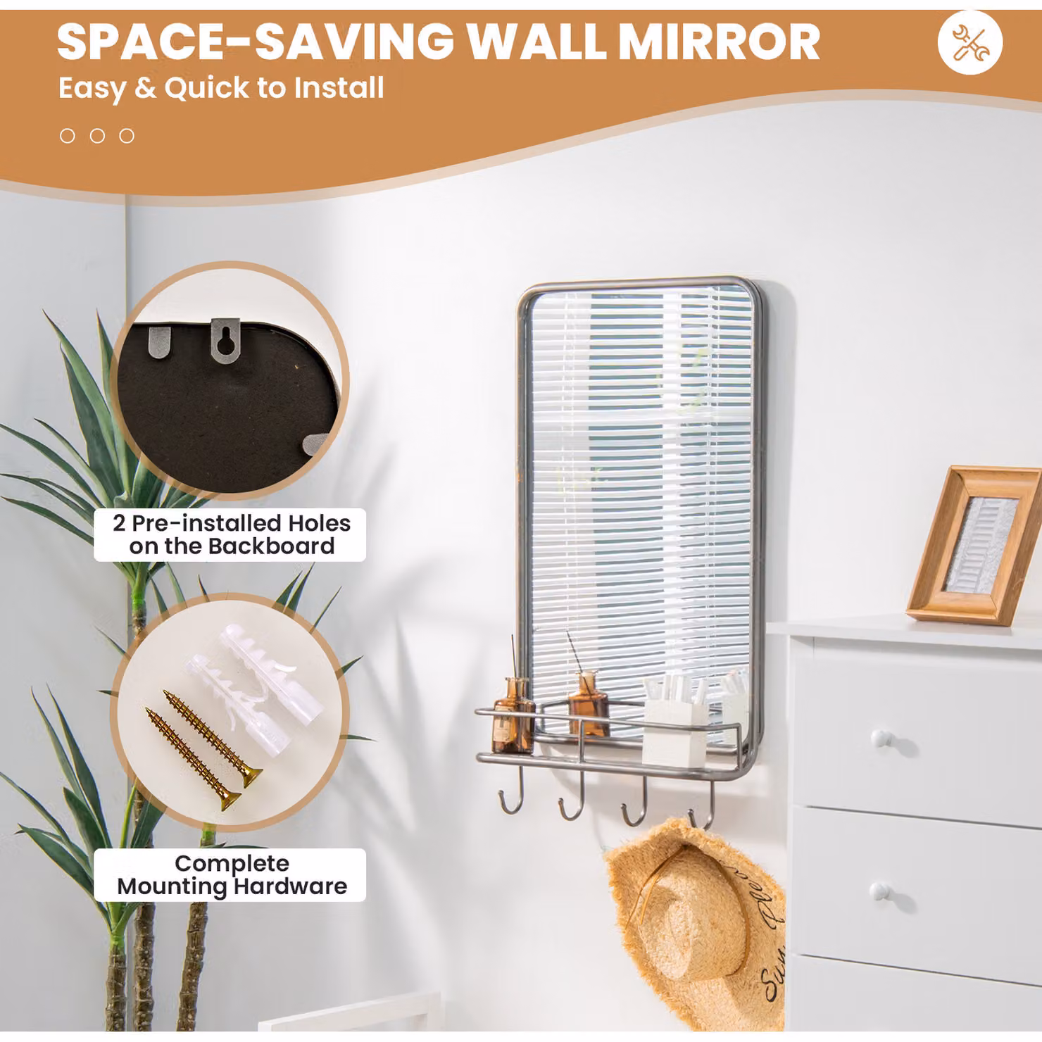 Costway Retro Rectangular Wall-mounted Bathroom Mirror in Black – 2
