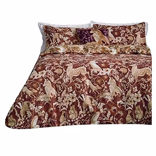 Paoletti Harewood Animal 100% Cotton Duvet Cover and Pillowcase Set, Red, W: 140 cm, L: 200 cm