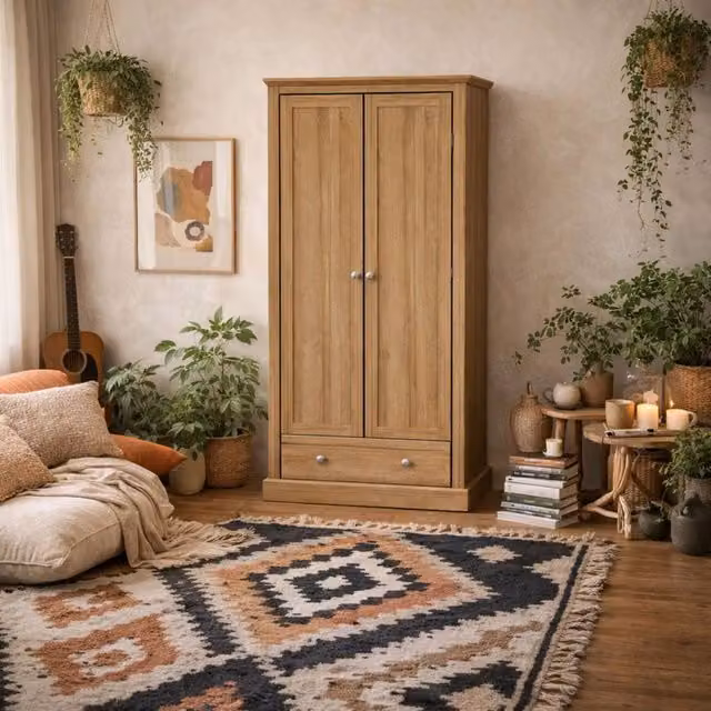 Wyld Haus Ardee Modern 2 Door Wardrobe with Drawer in Natural Oak and Brown