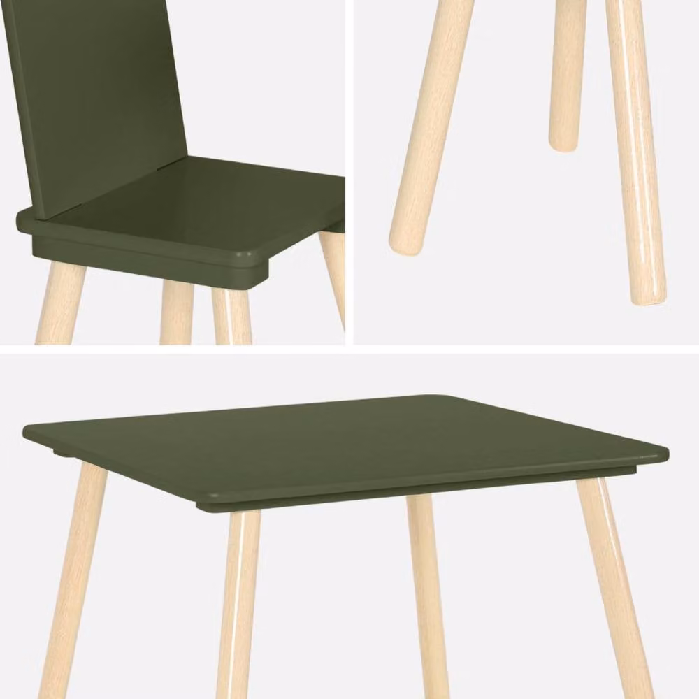sweeek Children's Square Table and 2 Chairs Set in Dark Green with Pine Legs, W/D/H: 60 x 60 x 43 cm – 3