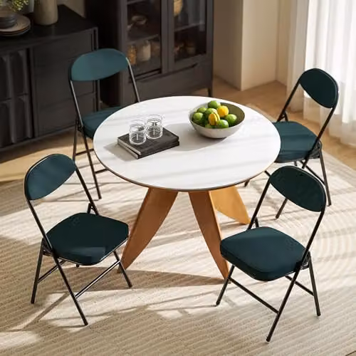 HOMCOM Set of 4 Stackable Folding Chairs with Padded Fabric Seats and Metal Frame in Petrol Blue – 6