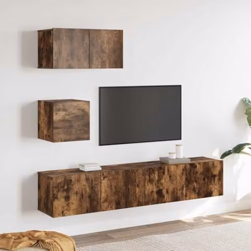 vidaXL 4 Piece Modern TV Cabinet Set in Brown Engineered Wood with Wall Cabinets and Lowboard – 2